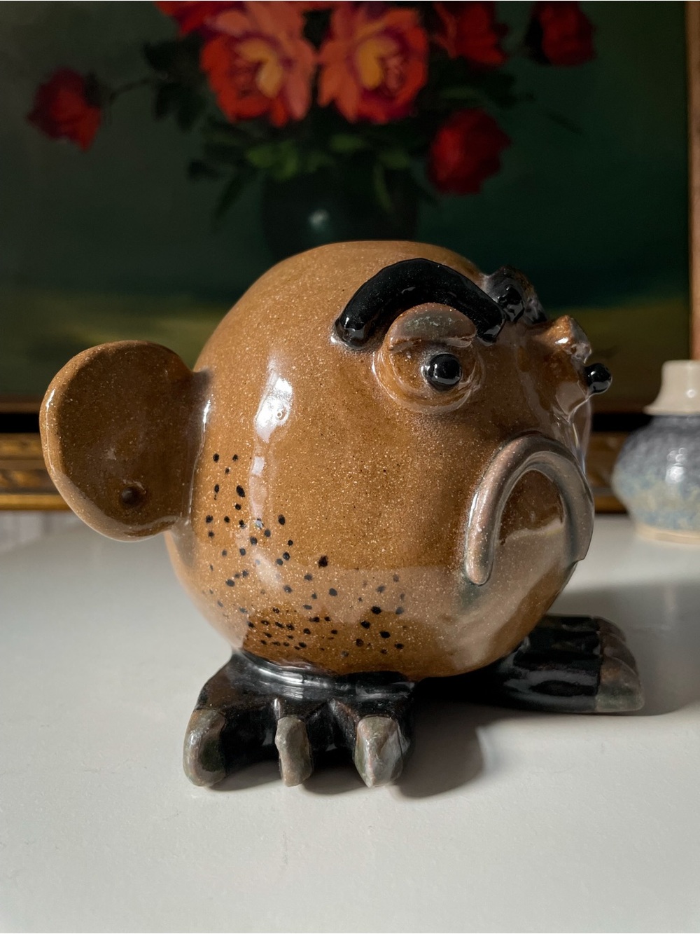 Studio Art Pottery Handmade Ugly Face Vessel Bud Vase/Candleholder - Picture 3 of 10